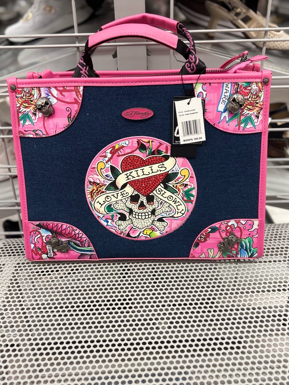 Ed Hardy Tote denim & pink NWT